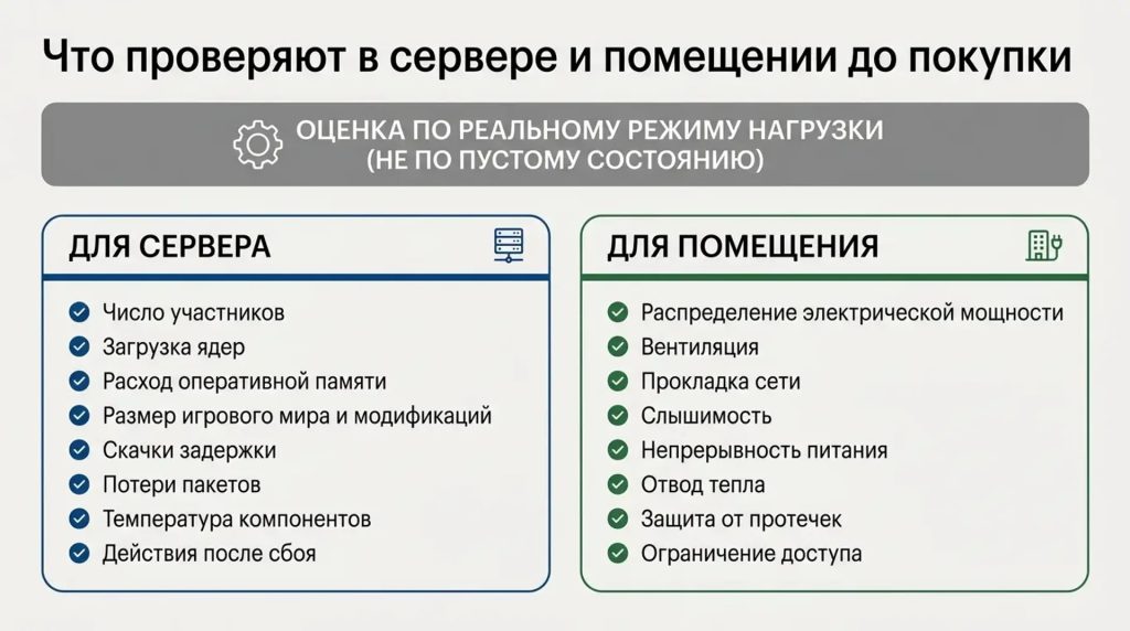 Что проверяют в сервере и помещении до покупки